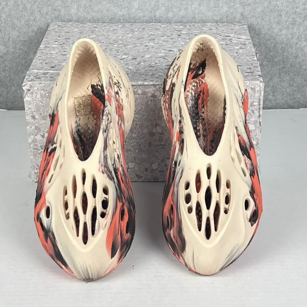 Boutique Mens 6 Orange Black Marble Foam Runner Clogs Slip On Streetwear Shoes